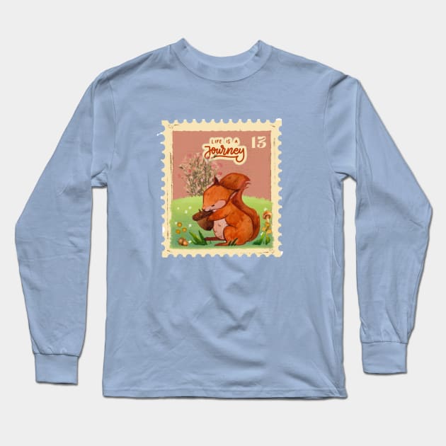 Cute Squirrel On Life Is a Journey Long Sleeve T-Shirt by Natifa